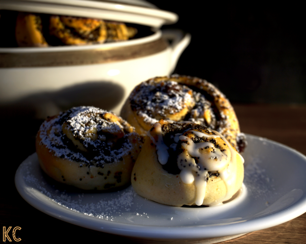 poppy seed rolls on plate